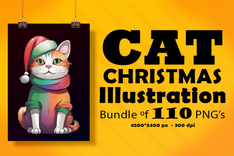 Christmas Cat Illustration for POD Clipart Design is Also perfect for any project: Art prints, t-shirts, logo, packaging, stationery, merchandise, website, book cover, invitations, and more