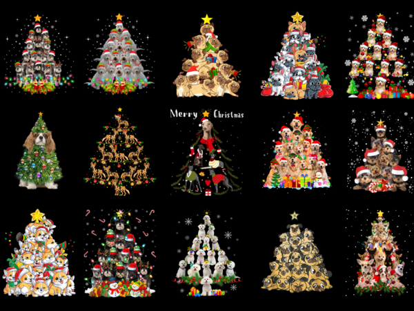 15 dog xmas tree shirt designs bundle for commercial use part 1, dog xmas tree t-shirt, dog xmas tree png file, dog xmas tree digital file, dog xmas tree gift,