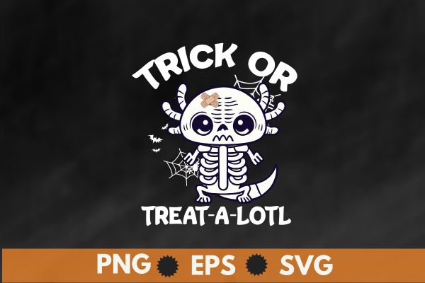 Trick or treat a lotl axolotl mummy halloween toddler kids t-shirt design vector