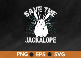 Save The Jackalope Vintage Rabbit Desert Cactus Mountain T-Shirt design vector, Save The Jackalope shirt, Vintage, Rabbit, Desert, Mountain, cryptid, cryptozoology, creatures, t-shirt, fantasy