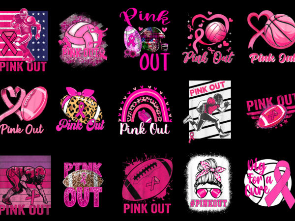 15 pink out breast cancer awareness shirt designs bundle for commercial use part 1, pink out breast cancer awareness t-shirt, pink out breast cancer awareness png file, pink out breast