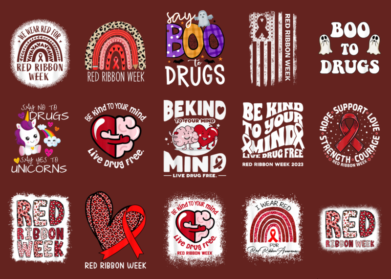 15 Red Ribbon WeekRed Ribbon Week Shirt Designs Bundle For Commercial Use Part 1, Red Ribbon Week T-shirt, Red Ribbon Week png file, Red Ribbon Week digital file, Red Ribbon