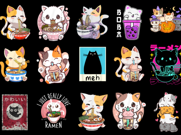 15 cat anime shirt designs bundle for commercial use part 1, cat anime t-shirt, cat anime png file, cat anime digital file, cat anime gift, cat anime download, cat anime design amz