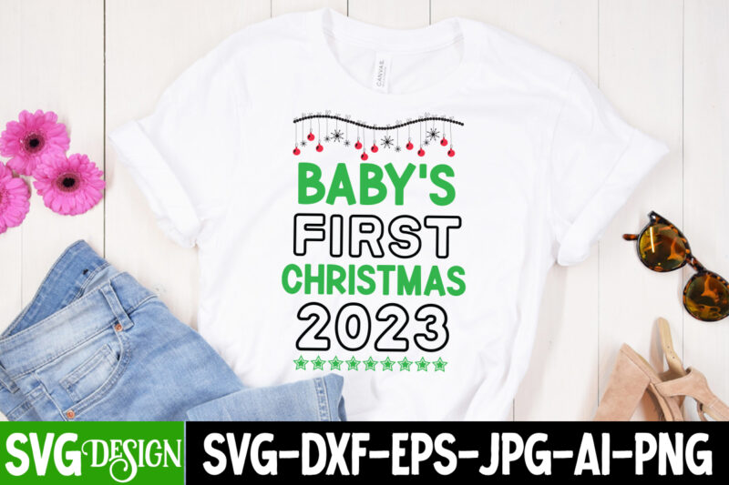 Baby’s First Christmas 2023 T-Shirt Design, Baby’s First Christmas 2023 Vector T-Shirt Design, Christmas SVG Design, Christmas Tree Bundl