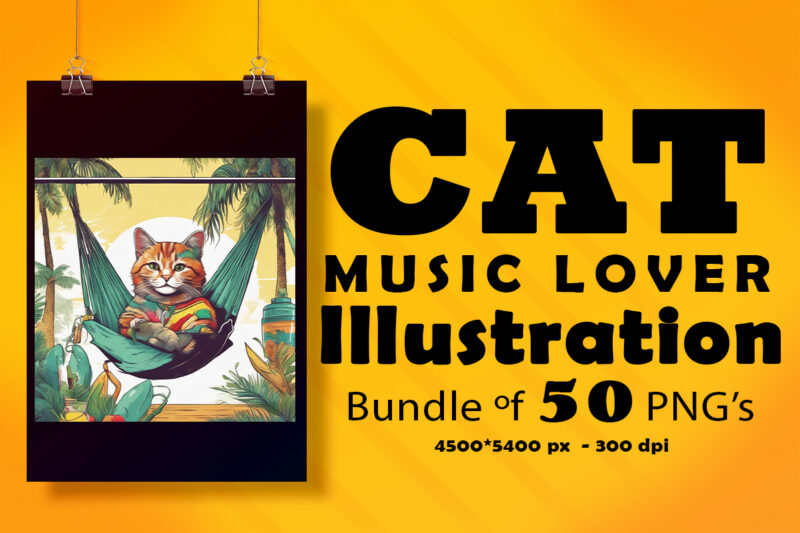 This Cat Wearing Headphones Illustration for POD Clipart Design is Also perfect for any project: Art prints, t-shirts, logo, packaging, stationery, merchandise, website, book cover, invitations, and more