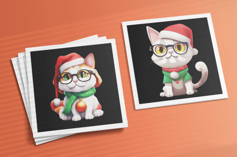 Christmas Cat Illustration for POD Clipart Design is Also perfect for any project: Art prints, t-shirts, logo, packaging, stationery, merchandise, website, book cover, invitations, and more