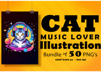 Cat Wearing Headphones Illustration for POD Clipart Designs Bundle