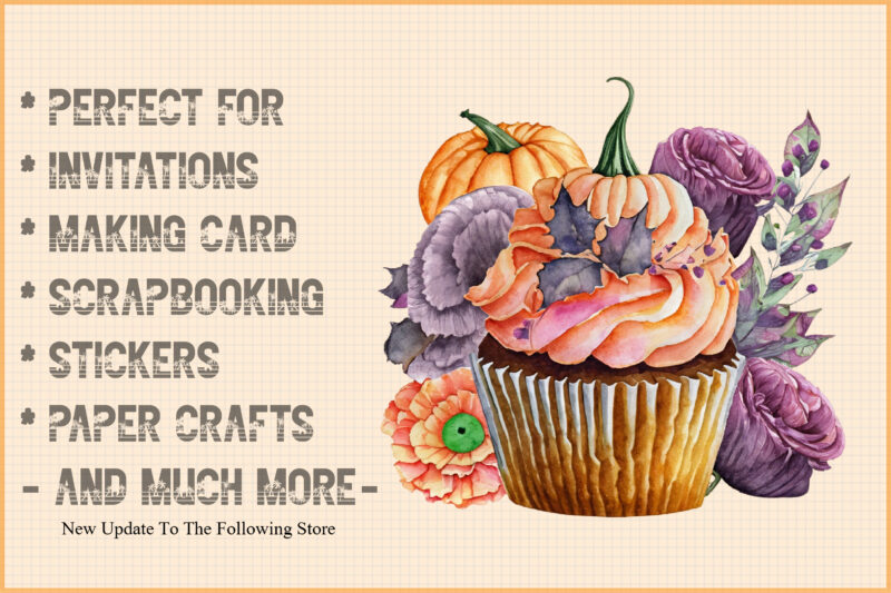 Watercolor Halloween Cupcake and Clipart