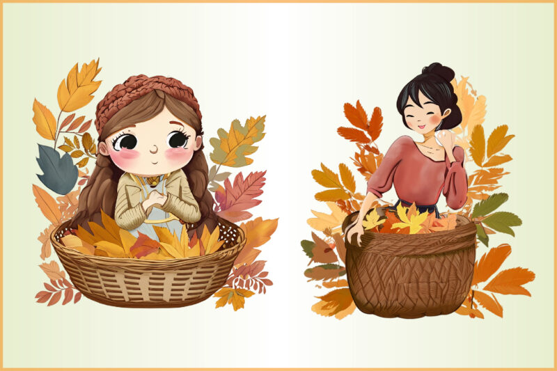 Watercolor Autumn Girl clipart