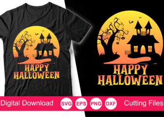Vintage Happy Halloween T-Shirt, Happy Halloween Svg, Halloween Svg Cricut – Cut File, Halloween Shirt Svg Silhouette File, Commercial Use, Pumpkin Svg, Vector Clip Art