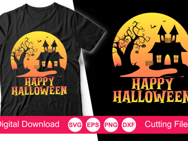 Vintage happy halloween t-shirt, happy halloween svg, halloween svg cricut – cut file, halloween shirt svg silhouette file, commercial use, pumpkin svg, vector clip art