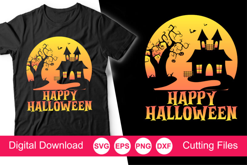Vintage Happy Halloween T-Shirt, Happy Halloween Svg, Halloween Svg Cricut – Cut File, Halloween Shirt Svg Silhouette File, Commercial Use, Pumpkin Svg, Vector Clip Art