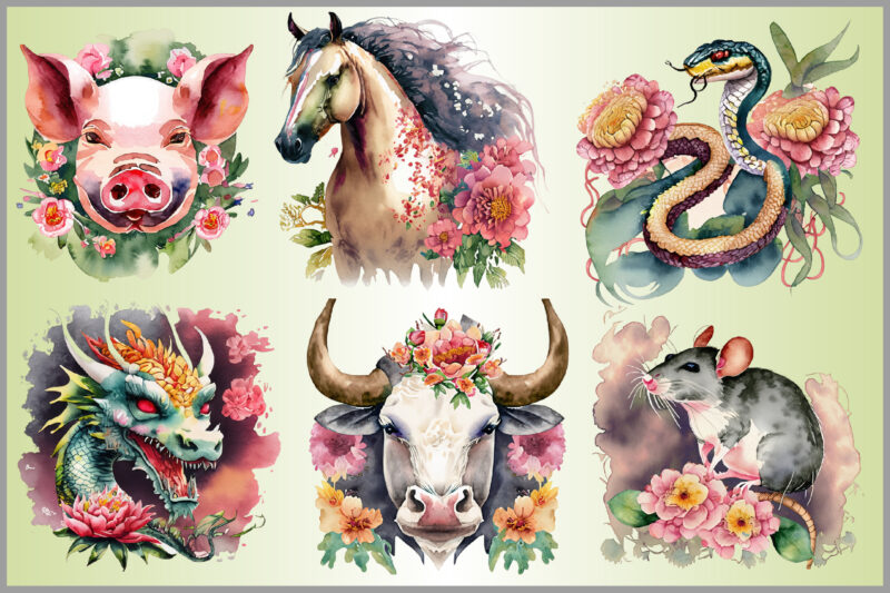 Chinese Zodiac Sublimation Clipart/37 Design