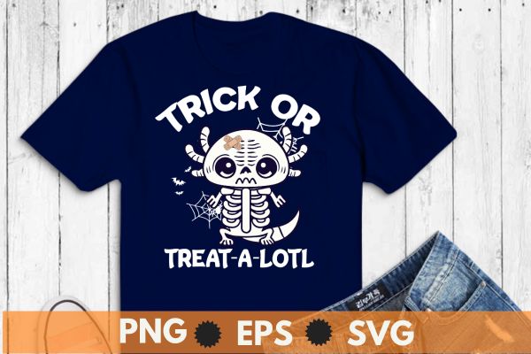Trick or Treat A Lotl Axolotl Mummy Halloween Toddler Kids T-Shirt design vector