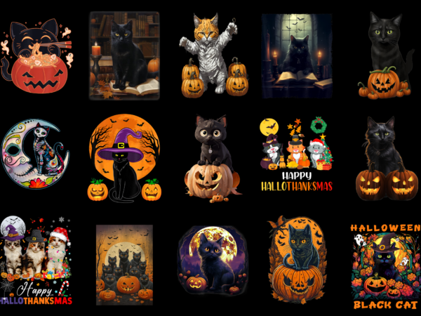 15 halloween cat shirt designs bundle for commercial use part 2, halloween cat t-shirt, halloween cat png file, halloween cat digital file, halloween cat gift, halloween cat download, halloween cat design amz