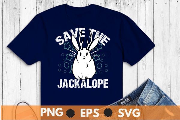 Save The Jackalope Vintage Rabbit Desert Cactus Mountain T-Shirt design vector, Save The Jackalope shirt, Vintage, Rabbit, Desert, Mountain, cryptid, cryptozoology, creatures, t-shirt, fantasy