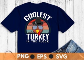 Coolest Turkey in the flock Thanksgiving T-Shirt design vector, Turkey chicken, cool turkey, thanksgiving, turkey, pumpkin, autumn