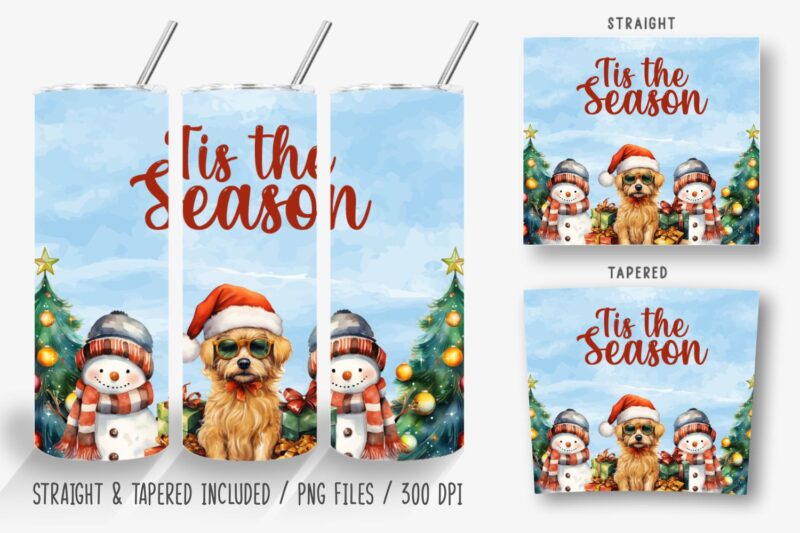 Funny Christmas Dog Tumbler Wrap Bundle, Sublimation Designs