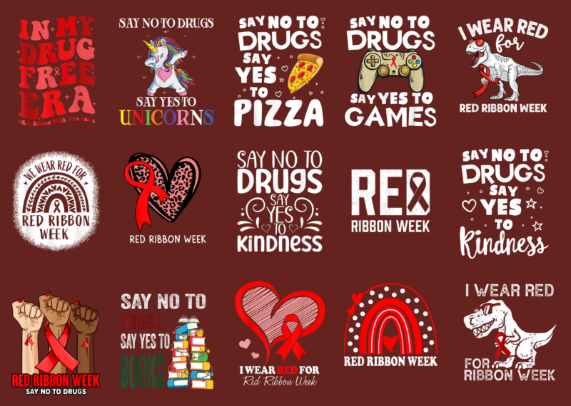 15 Red Ribbon WeekRed Ribbon Week Shirt Designs Bundle For Commercial Use Part 2, Red Ribbon Week T-shirt, Red Ribbon Week png file, Red Ribbon Week digital file, Red Ribbon