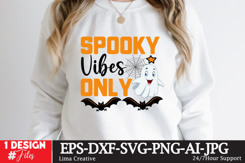 Spooky Vibes Only T-shirt Design,Halloween bundle svg, Halloween Vector, Witch svg, Ghost svg, Halloween shirt svg, Pumpkin svg, Sarcastic svg, Cricut, Silhouette png MEGA HALLOWEEN BUNDLE 2, 130 Designs, Heather
