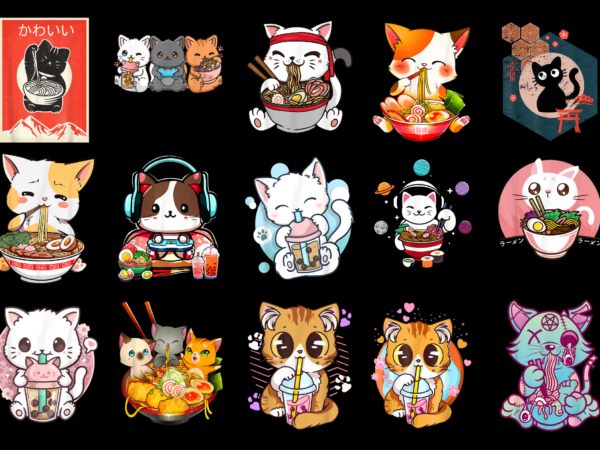 15 cat anime shirt designs bundle for commercial use part 2, cat anime t-shirt, cat anime png file, cat anime digital file, cat anime gift, cat anime download, cat anime design amz