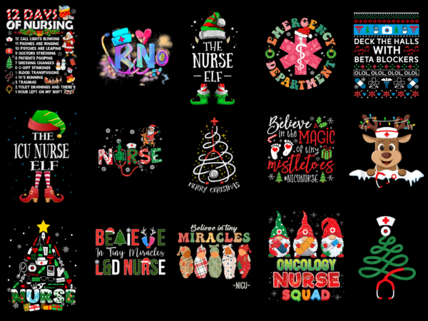 15 nurse christmas shirt designs bundle for commercial use part 2, nurse christmas t-shirt, nurse christmas png file, nurse christmas digita