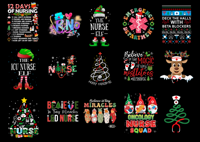 15 Nurse Christmas Shirt Designs Bundle For Commercial Use Part 2, Nurse Christmas T-shirt, Nurse Christmas png file, Nurse Christmas digita