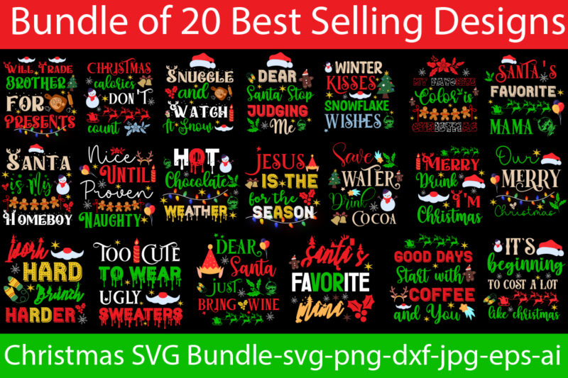 Christmas T-shirt Designs Bundle, 20 Designs,On Sell Designs,Christmas Designs Bundle,Christmas SVG Design, Christmas Tree Bundle, Christmas