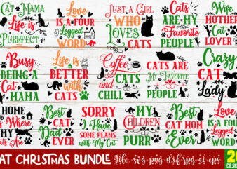 Cat Christmas T-shirt Designs Bundle,20 Designs,Cat Christmas Ornament Svg Bundle Cat Christmas Svg Bundle, Pet Christmas Ornament Svg Bundl