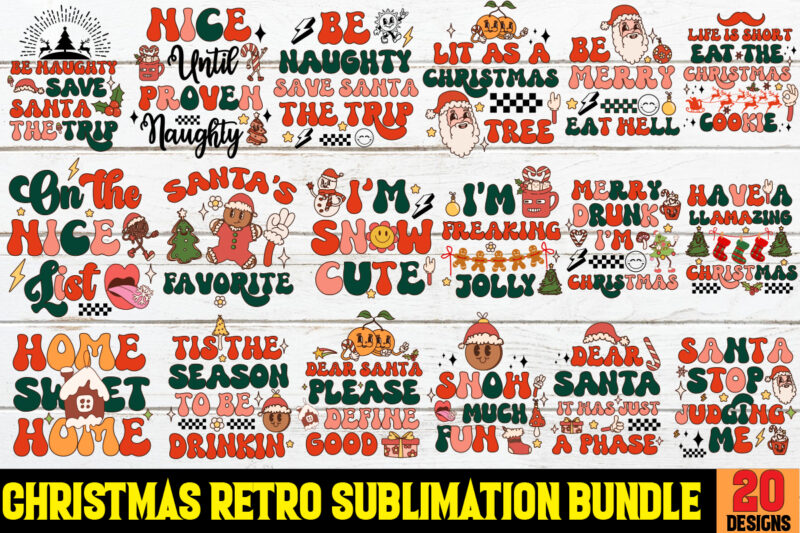 Retro Christmas PNG Sublimation Bundle,20 Designs,on Sell Design,Big Sell Design,Png Bundle,Christmas T-shirt Designs