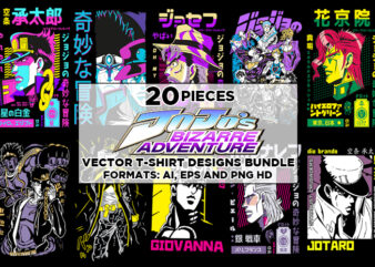 20 Jojo’s Bizarre Adventure Anime Vector T-shirt Designs Bundle Templates