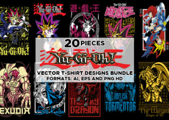 20 Yu Gi Oh Anime Vector T-shirt Designs Bundle Templates