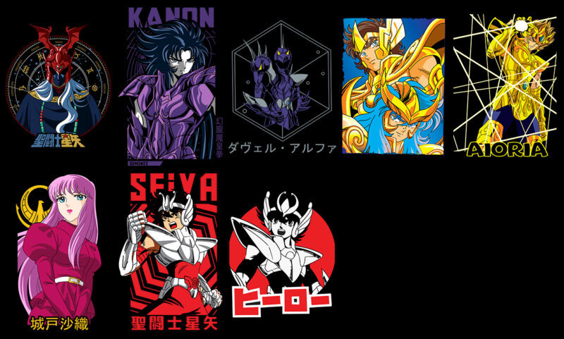 28 Saint Seiya Anime Vector T-shirt Designs Bundle Templates