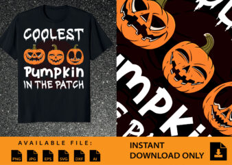 Coolest Pumpkin In The Patch Halloween Boys Girls Men Kids Teens Glow in The Dark Jack O’ Lantern Face | Halloween Pumpkin Costume Unisex T-Shirt