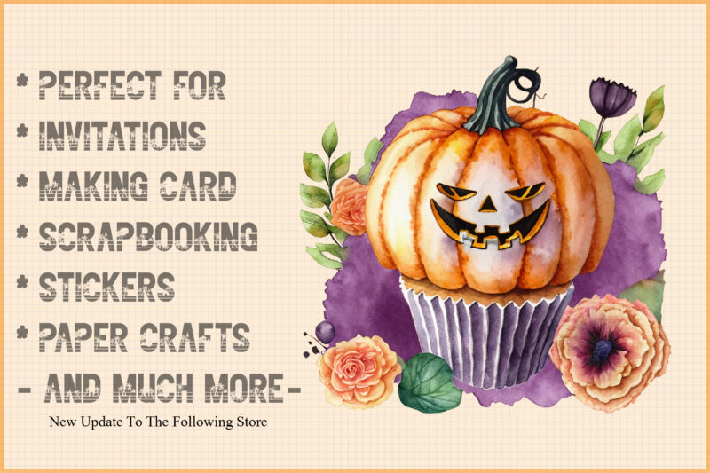 Watercolor Halloween Cupcake and Clipart