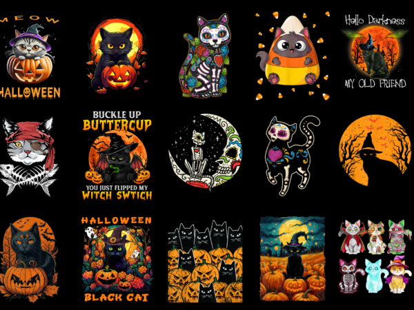 15 halloween cat shirt designs bundle for commercial use part 3, halloween cat t-shirt, halloween cat png file, halloween cat digital file, halloween cat gift, halloween cat download, halloween cat design amz