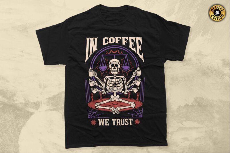 Vintage Coffee Skeleton T-shirt Designs Vector Bundle, Coffee Graphic Tshirt