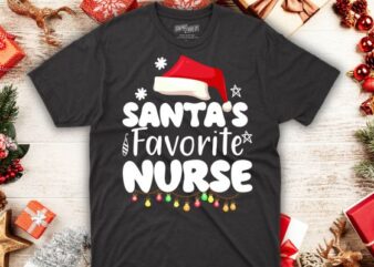 Santa’s Favorite Nurse Christmas T-Shirt design vector, nurse christmas, christmas day nurse shirt, Santa, Xmas, nurse quote, christmas tree
