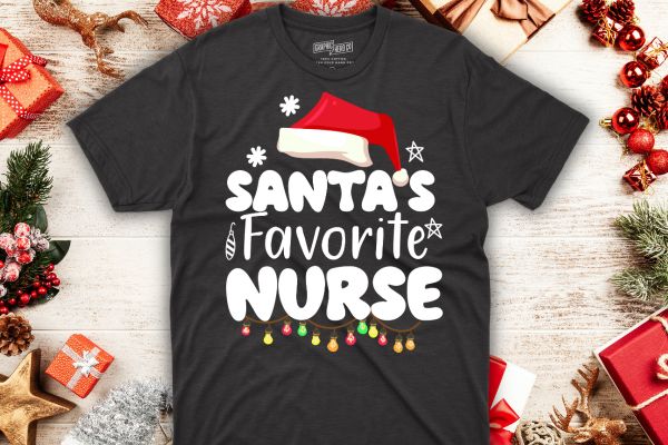 Santa’s favorite nurse christmas t-shirt design vector, nurse christmas, christmas day nurse shirt, santa, xmas, nurse quote, christmas tree