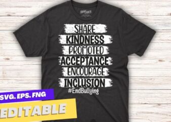 Share kindness promoted acceptance encourage inclusion Unity Day shirt design vector , support kindness, promote anti bullying awareness, choose kindness courage inclusion, cute dude, Unity Day shirt, Wear Orange shirt,