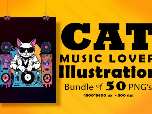 Cat wearing headphones illustration for pod clipart design is also perfect for any project: art prints, t-shirts, logo, packaging, stationery, merchandise, website, book cover, invitations, and more