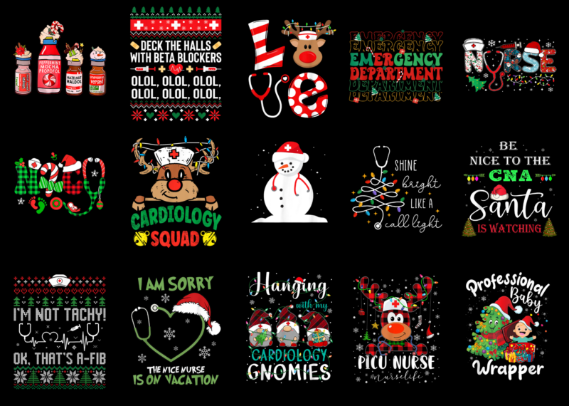 15 Nurse Christmas Shirt Designs Bundle For Commercial Use Part 3, Nurse Christmas T-shirt, Nurse Christmas png file, Nurse Christmas digita