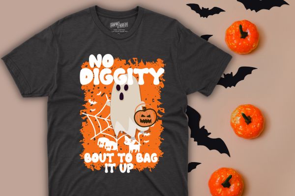 No-diggity bout to bag it up spooky funny ghost halloween t-shirt design vector
