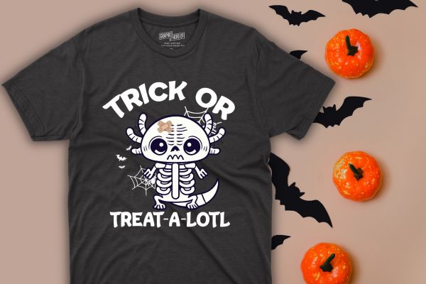 Trick or Treat A Lotl Axolotl Mummy Halloween Toddler Kids T-Shirt design vector