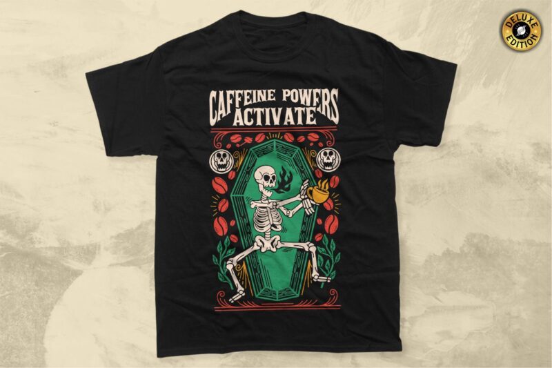 Vintage Coffee Skeleton T-shirt Designs Vector Bundle, Coffee Graphic Tshirt