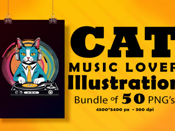 This cat wearing headphones illustration for pod clipart design is also perfect for any project: art prints, t-shirts, logo, packaging, stationery, merchandise, website, book cover, invitations, and more