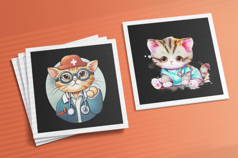 Cat as Doctor Illustration for POD Clipart Design is Also perfect for any project: Art prints, t-shirts, logo, packaging, stationery, merchandise, website, book cover, invitations, and more