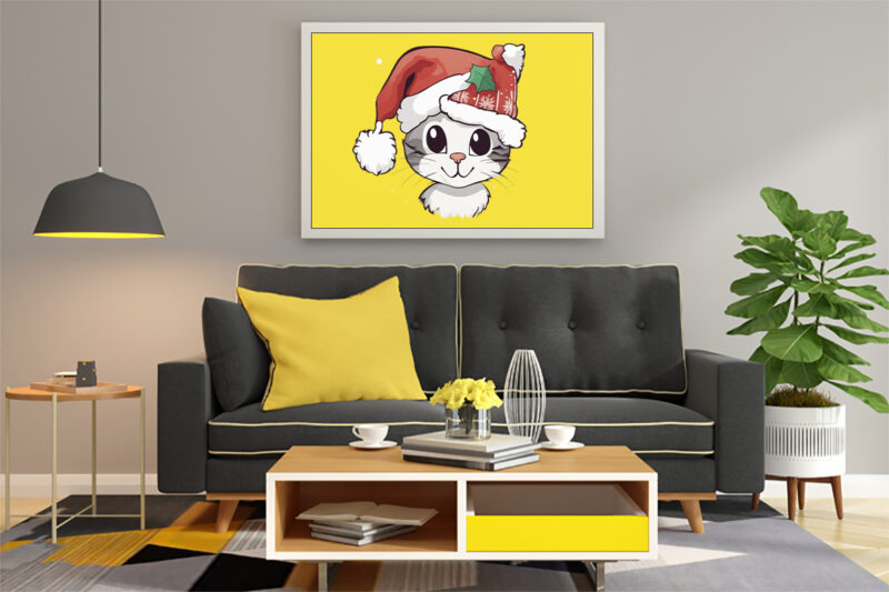 Christmas Cat Illustration for POD Clipart Design is Also perfect for any project: Art prints, t-shirts, logo, packaging, stationery, merchandise, website, book cover, invitations, and more
