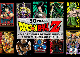 50 Dragon Ball Anime Vector T-shirt Designs Bundle Templates