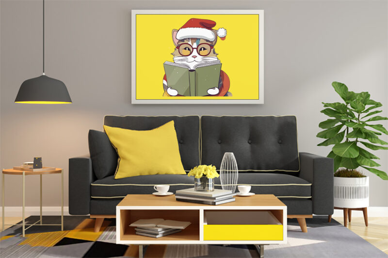 Christmas Cat Illustration for POD Clipart Design is Also perfect for any project: Art prints, t-shirts, logo, packaging, stationery, merchandise, website, book cover, invitations, and more.